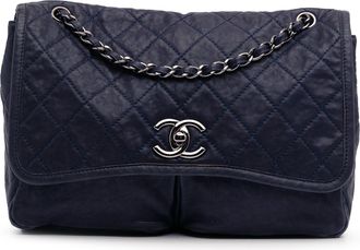 Chanel Pre-owned Womens Quilted Leather Shoulder Bag - Dark Blue - One Size