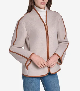 Cole Haan Womens Faux Wool Shearling Jacket - Beige Size Medium
