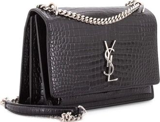 Saint Laurent Sunset Crocodile Embossed Leather Medium crossbody bag - Zwart