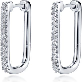 Lafonn Pav&eacute; Simulated Diamond Rectangular Hoop Earrings in Silver at Nordstrom