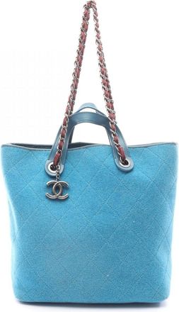 Chanel Blue Wool Leather Tote Bag (Pre-Owned)