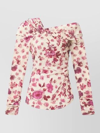 Isabel Marant silk floral-print draped asymmetric off-the-shoulder blouse