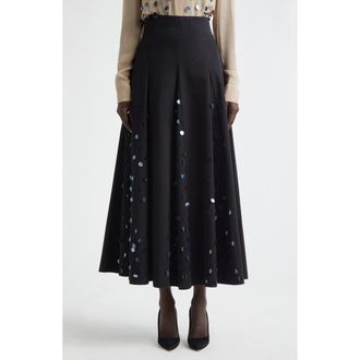 Lela Rose Paillette Cotton Poplin Godet Skirt in Black at Nordstrom, Size 14