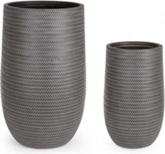 BIZZOTTO Set 2 PortaVaso Tressage Tondo Alto in Argilla Colorata per uso esterno. -Antracite