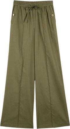 Twinset Wijde Broek - Dames - Wijde Broeken - Groen - M - Katoen - Broeken