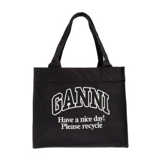 Ganni Tote Bags, female, Black, Size: ONE SIZE Logo Canvas Tote Bag