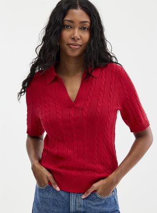 Contemporaine Womens Johnny collar cable-knit sweater