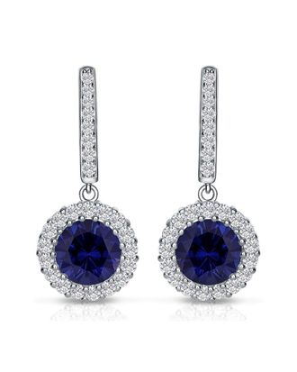 Genevive Silver Cz Halo Drop Earrings
