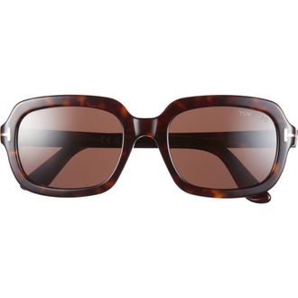 Tom Ford Lana 53mm Rectangular Sunglasses in Shiny Classic Dark Havana /t/Logo /Brown Lens at Nordstrom
