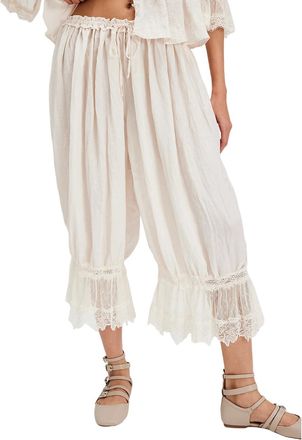 Generic Women Y2k Lace Trim Pants Elastic Waist Long Bloomers Pant Ruffle Cropped Lounge Pajama Short Pants Cotton Summer Capri Pajama Bottom Culottes Slip Cr