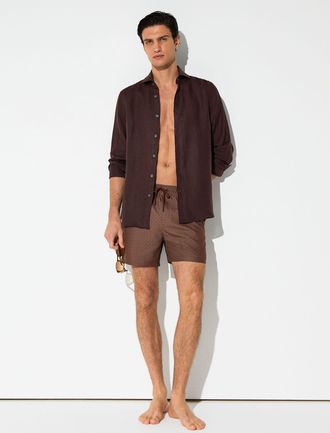Reiss Dark Brown Geometric-print Drawstring Swim Shorts, Xxl