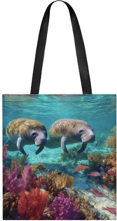 Generic Man-atees Colorful Coral Tote Bag for Women Men Shoulder Bags Purses Pouch Handbags