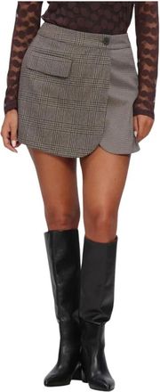 Co'Couture Rokken, Dames, Bruin, M, Leer, Dames Rokken Veyacc Check Wrap Skort