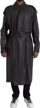 Bottega Veneta Black Leather Men Waterproof Trenchcoat Jacket Calf Clothing
