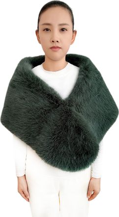 Lina & Lily Womens Winter Wedding Party Evening Shawl Wrap Stole Long Pile Faux Fur (Dark Green)