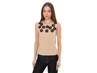 Nic+Zoe Organza Applique Tank Top Womens Clothing Neutral : XS, Cotton