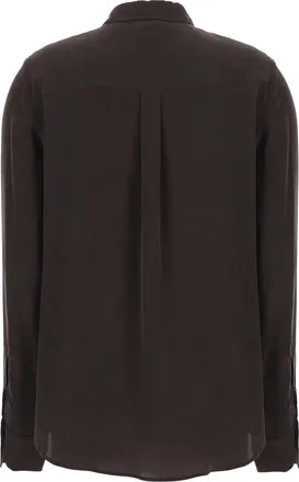 Pinko Womens Crepe De Chine Pleated Shirt Brown Silk Blouses