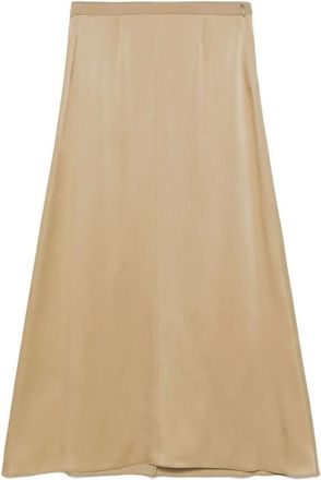 Forte_Forte Rokken, Dames, Beige, S, Beige Maxi Rok met Zijrits en Achtersplit