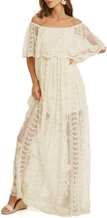 Wishlist Lace Overlay Off the Shoulder Maxi Dress in Natural at Nordstrom Rack, Size Medium
