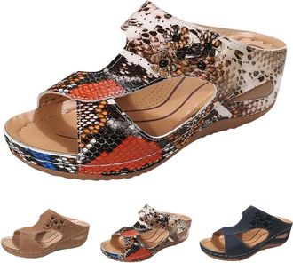 Generic Orthopedic Sandals Women Slip on Sandals for Women UK Anti Slip Open Toe Faux Leather Sandal Mesh Sports Holiday Summer Shoes Wedge Sliders Double Foo