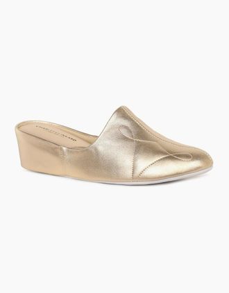 Relax Slippers Womens Dulcie Leather Ladies Slippers - Gold - Size: 6