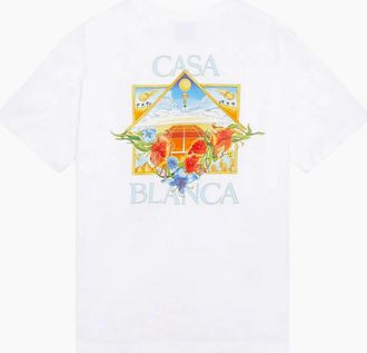 Casablanca Mens Flower Court Regular Fit White T-Shirt - Size: 40