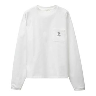 Versace Long Sleeve Tops, male, White, Size: XL Embroidered Cotton-Jersey T-Shirt