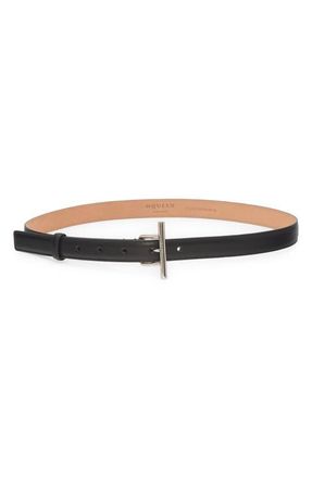 Alexander McQueen Sling Leather Belt in Black/Silver at Nordstrom, Size 100