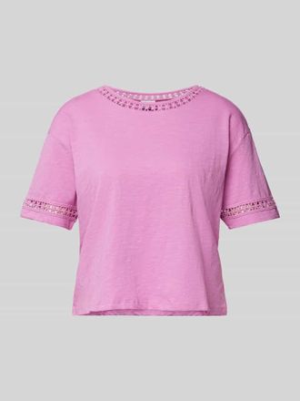 Jake*s Casual T-Shirt mit H&auml;kelspitze in Pink, Gr&ouml;&szlig;e XXL