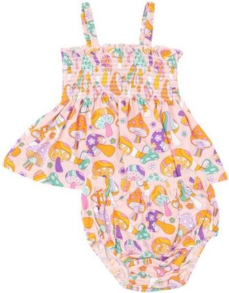 Angel Dear Retro Mushroom Print Smocked Ruffle Top & Bloomers Set in Fpm at Nordstrom, Size 12-18M