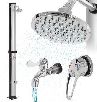 ML Design Ml-design Ducha Solar De Jard&iacute;n Negro/plata 35l 217,5cm Agua Caliente Hasta 60&deg;c Sin Electricidad Conexi&oacute;n Para Manguera Moderno Elegante Cabezal Duch