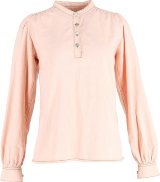 Ganni Ganni Trinity Buttoned Long Sleeve Shirt in Pastel Pink Cotton Denim