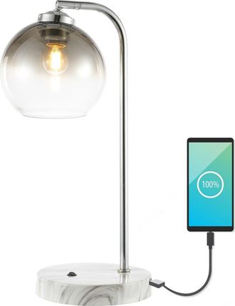 Jonathan Y Designs Ada 20 Industrial Contemporary Iron/Glass LED Task Lamp with USB Charging Port, Chrome/Smoke Gray at Nordstrom