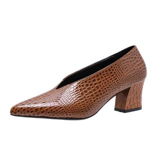 Generic Women Round Toe Slip-On Chunky Heel Evening Shoes Comfortable Casual Wear Breathable Lightweight for Women, yellow, 2/2.5 UK