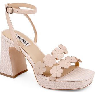 Badgley Mischka Waverly Ankle Strap Platform Sandal in Beige Leather at Nordstrom, Size 6.5