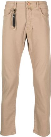 Incotex logo-patch straight-leg jeans - men - Elastane/Cotton/Cotton - 42 - Neutrals