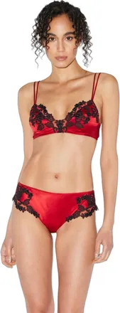 La Perla Silk Triangle Bra with Black Frastaglio Lace Bra - Red