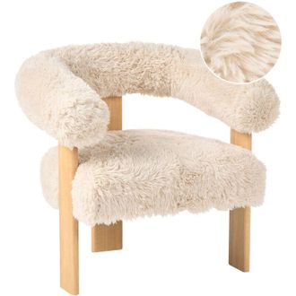 Beliani Armchair Off-White and Light Brown Faux Fur Upholstery Retro Design Wooden Legs Living Room ILBRO