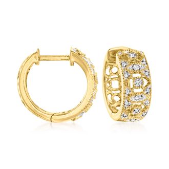 Ross-Simons Diamond Hoop Earrings in 18kt Gold Over Sterling