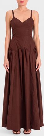 Twinset Abito lungo A-line in cotone stretch con scollo a V e spalline sottili