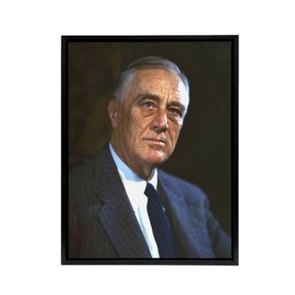 Artery8 US President Franklin D Roosevelt Framed Canvas Wall Art Print in Blue | Size: W24 x H32
