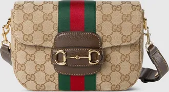 Gucci Horsebit 1955 Small Shoulder Bag, Beige, GG Canvas