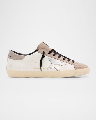 Golden Goose Mens Super-Star Leather and Suede Low-Top Sneakers