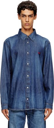 Diesel Denim shirt with embroidered logo - Denim Shirts - Man - Blue