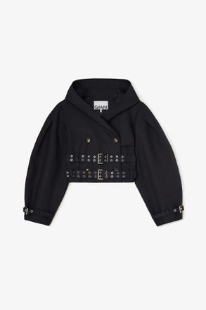 Ganni Black Trench Jacket in Double Cotton - Size 10/12 Organic