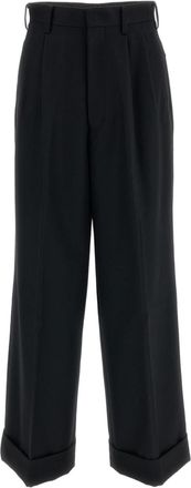 Junya Watanabe Black High-Rise Cuffed Wool Wide-Leg Pants