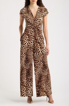 Vince Camuto Twist Front Jumpsuit in Cheetah Print at Nordstrom, Size X-Large