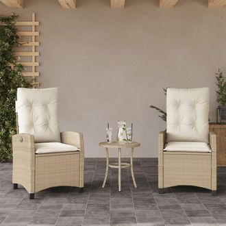 vidaXL Vidaxl - Sillones Reclinables De Jard&iacute;n Con Cojines Beige 2 Uds Rat&aacute;n Pe