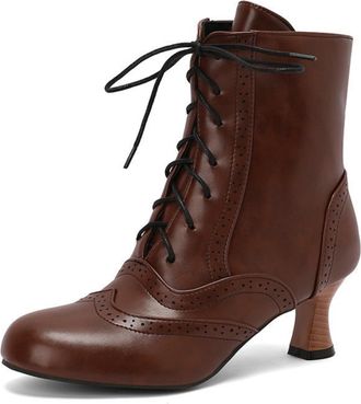 Generic Victorian Boots for Women Vintage Lace Up Ankle Booties Low Kitten Heel Wingtip Witch Renaissance Granny Boots UK 3.5-11.5
