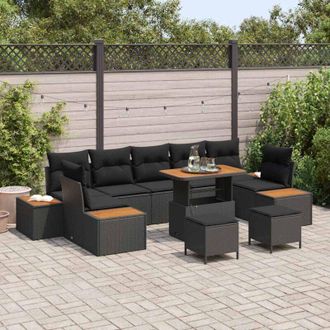 vidaXL Vidaxl - Conjunto De Sof&aacute; De Jard&iacute;n Con Coj&iacute;n 10 Pcs Negro Polirat&aacute;n